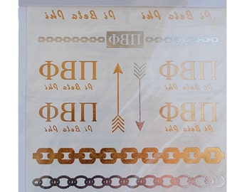 Pi Beta Phi Metallic Gold Tattoos, Gold Metallic Tattoos, Temporary Tattoos, Metallic Tattoos, GREEK Jewelry
