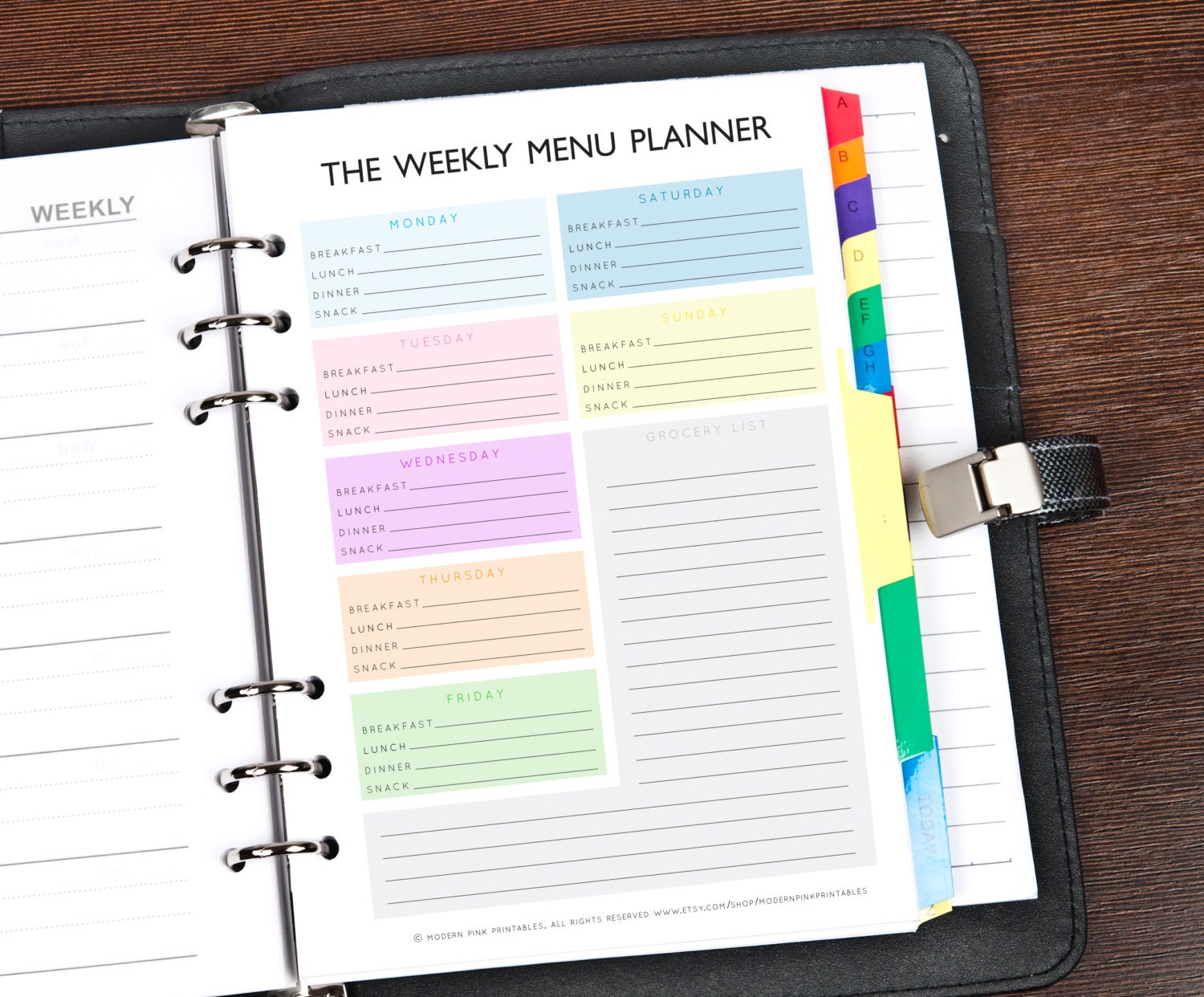 A5 Filofax printable planner inserts Printable Weekly Meal