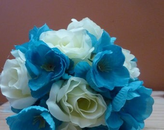 Ivory & Turquoise rustic bouquet. Shabby chic bouquet.