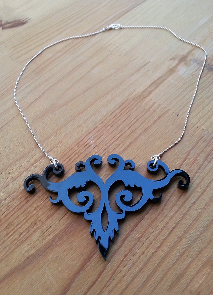 Floral Heart Necklace Laser Cut Acrylic Jewelry Black