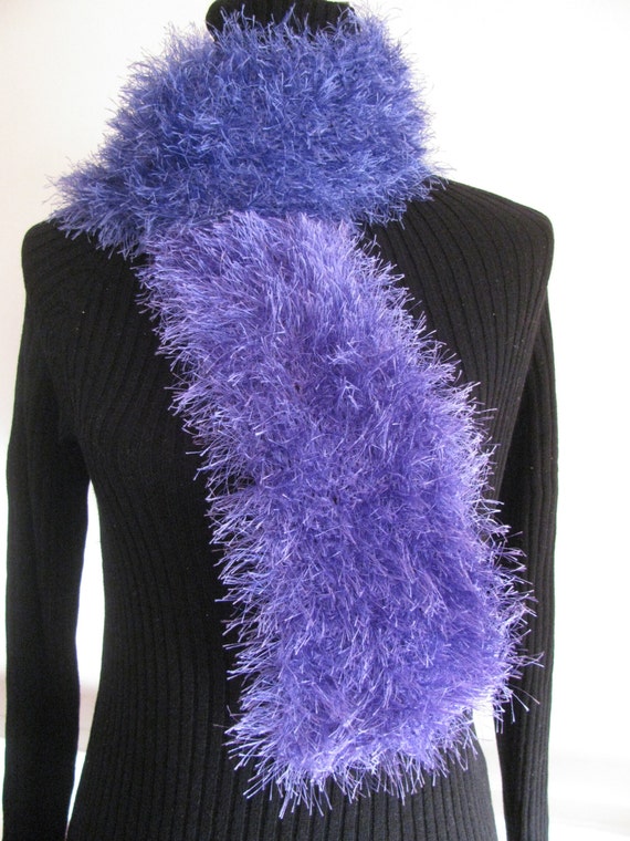 Download fluffy grape fun fur hand knit scarf by acornartsandcrafts on Etsy