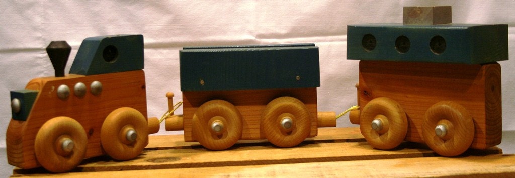 Large 3 Car Wooden Blue Train