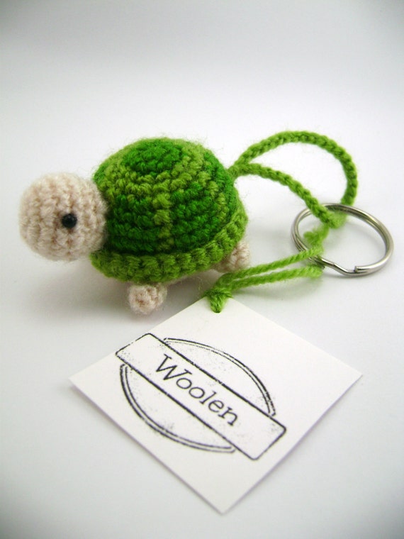 amigurumi turtle cute key chain small animal crochet by WoolenCute