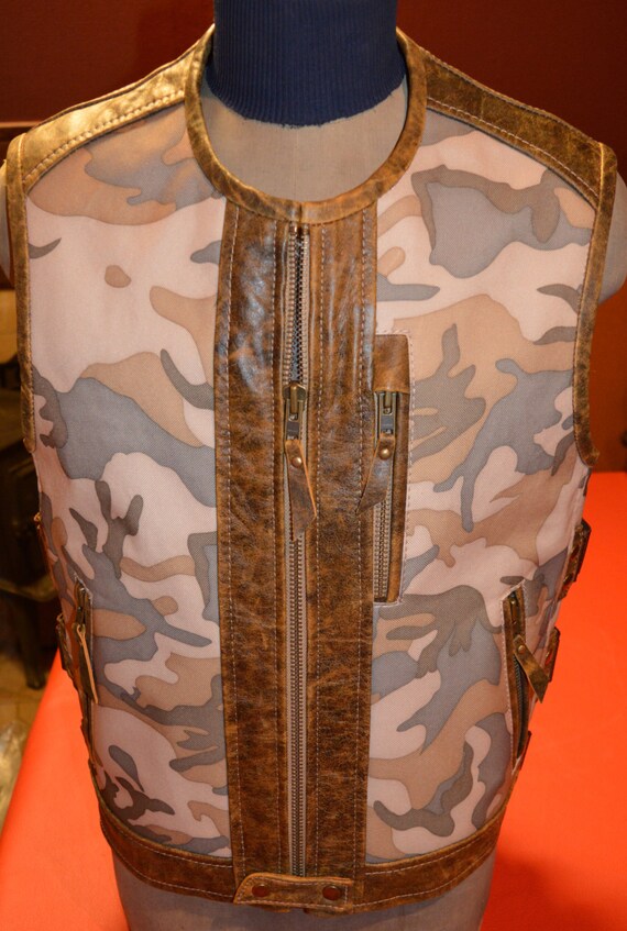 Items similar to Handmade Biker vest, Unique genuine Camouflage leather
