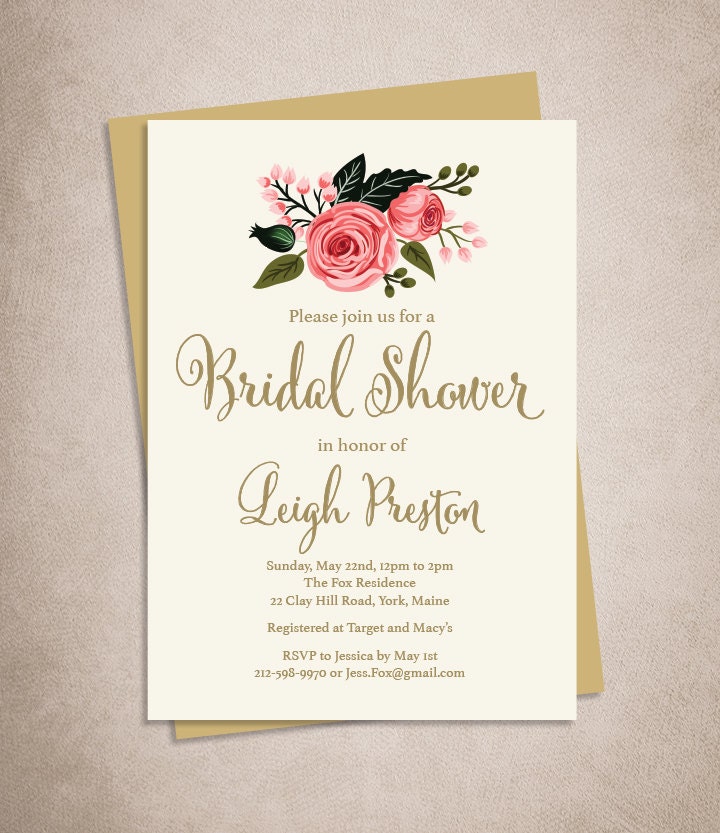 Floral Bridal Shower Invitation DIY // Watercolor Rose Flower