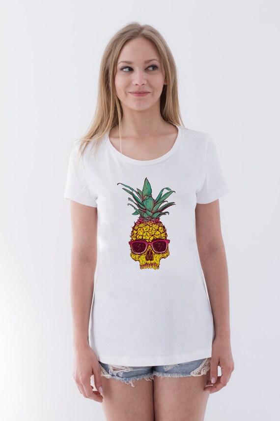 (UNISEX) White Turquoise pineapple a Select color design blouse Beige  Color (UNISEX) women's