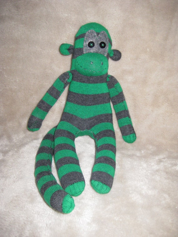 Items similar to Green Stripe Sock Monkey on Etsy
