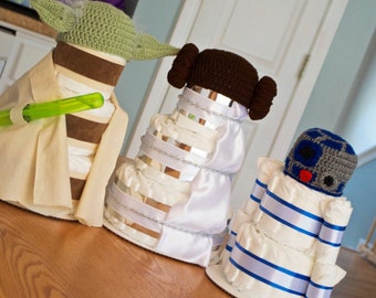 Star Wars Inspired Baby Shower Decorations - Diaper Cakes - Yoda, R2D2, Princess Leia, Centerpieces - Newborn Hats - Star Wars Nursery