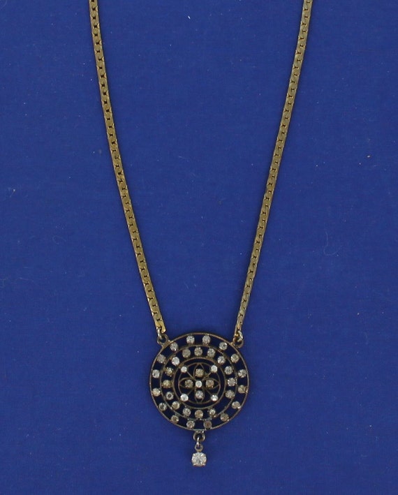 Vintage Art Deco PASTE necklace Clear/White stones w/drop