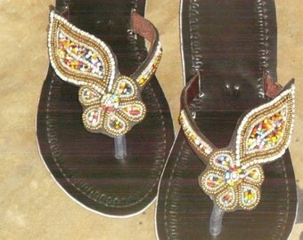 African Kenyan Handmade Leather Bea ds Sandals Flip-Flops ...