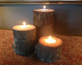 Oak Log Pillar Candle Holders (Set of 3)