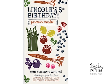 Vintage Farmer's Market Birthday Invitation / Farmers Market Birthday Invitation / Farm Birthday Invitation / First Fruit Vegetable Rustic