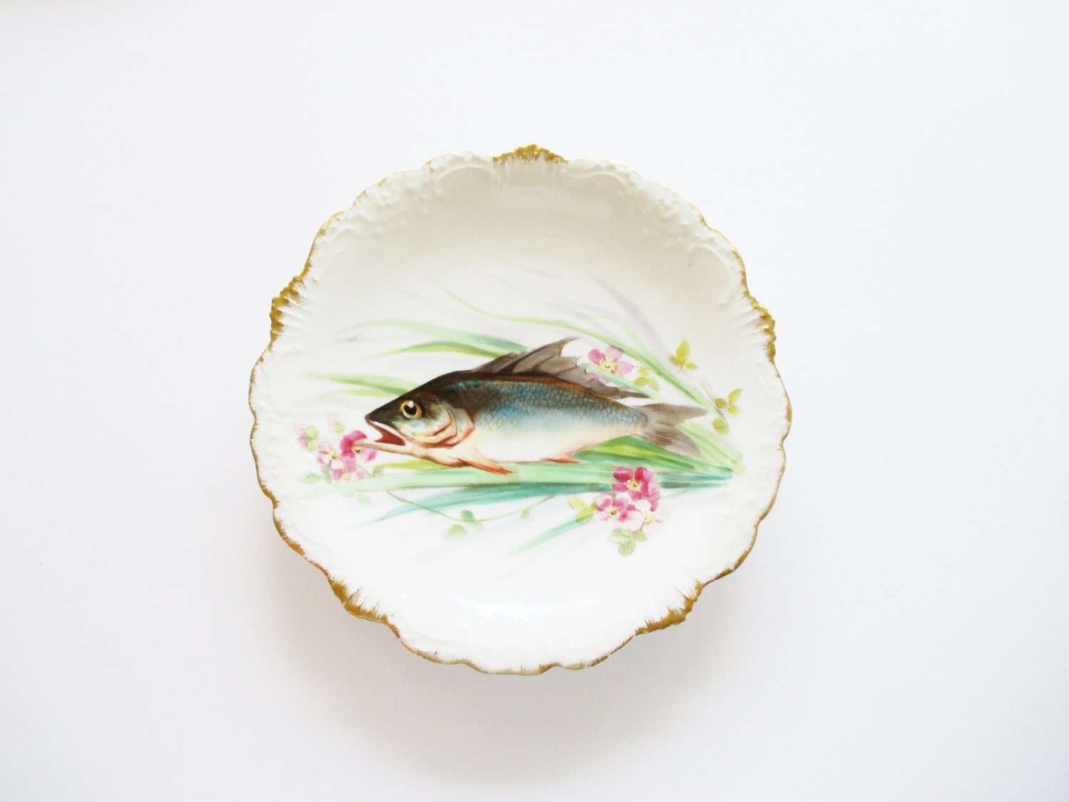 Limoges Fish Plate Gilt Porcelain Fish Plate by aPlaceOfRefuge