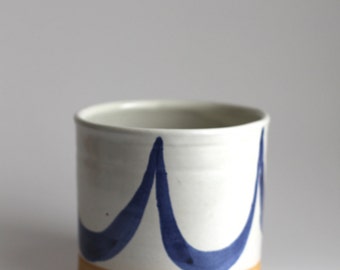 Planter with loopy blue and white glaze