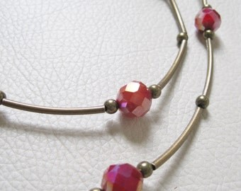 Double Wrap, Brass and Czech Glass Necklace