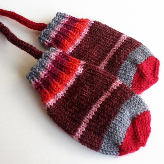 Knit Baby Mittens. Thumbless Wool Infant Mittens On a String.
