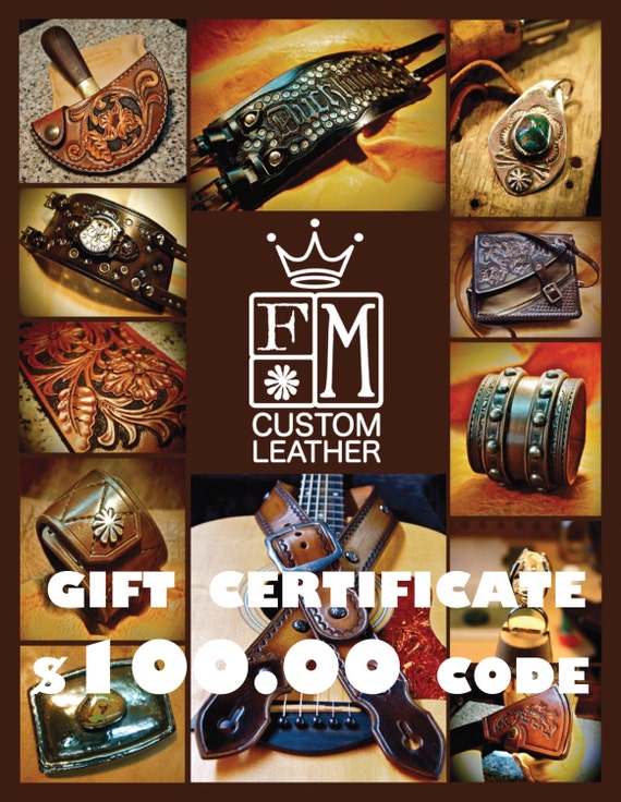 Gift Certificate - 100 Dollars - leather cuff bracelet watch belt guitar strap- Let them choose! Mataradesign by Freddie Matara