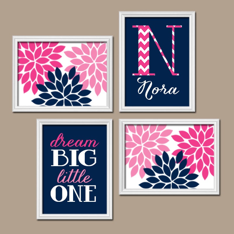 Navy Pink Nursery Wall Art CANVAS or Prints Baby Girl
