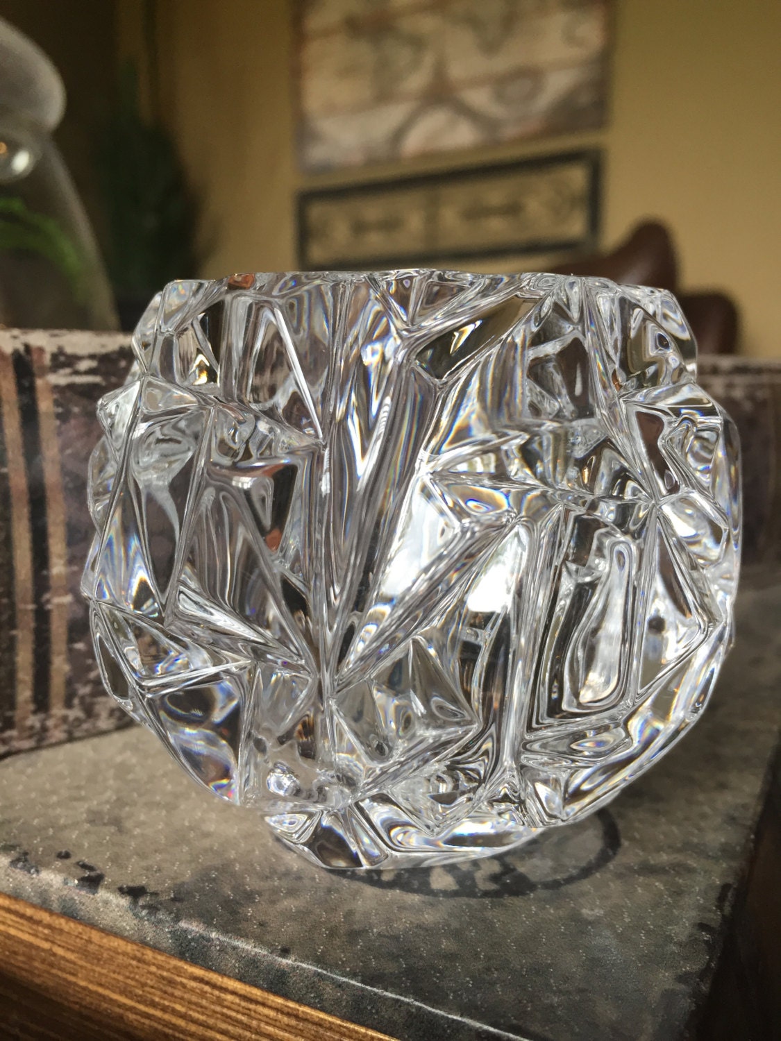 Tiffany & Co. Crystal Rock Cut Votive Candle Holder Signed