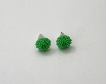 Green Flower Earrings, Flower Stud Earrings