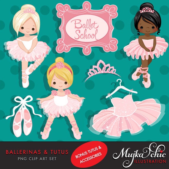 Ballerina Clipart With Cute Characters Pink Tutu Ballet Shoes Graphics Ballet School Tiara 