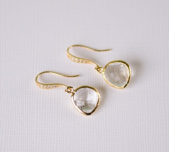 Gold & Crystal droplet earrings with rhinestones | clear white sparkly ...