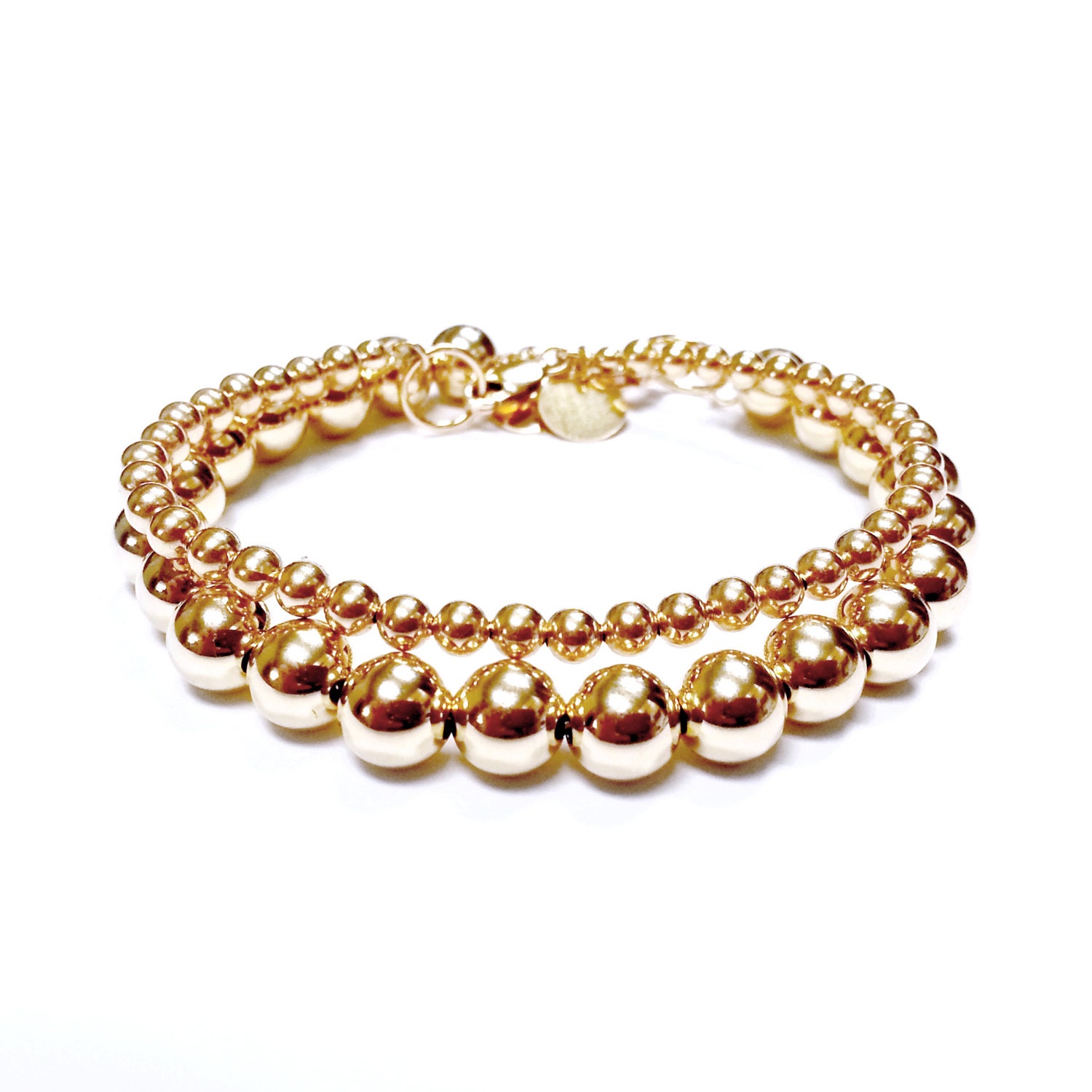 Set of Two 2 Bead Bracelets in 14K Yellow Gold Filled 4mm