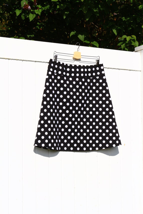 Polka Dot A Line skirt Black with White Polka Dots Skirt