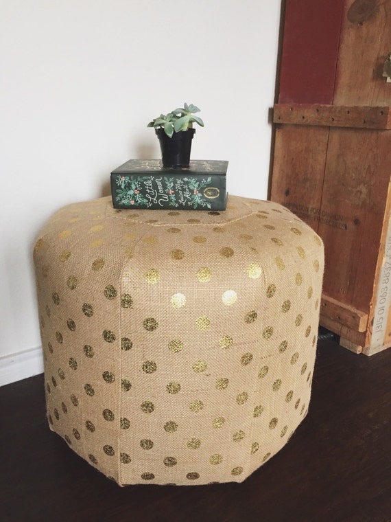 TALL Burlap Pouf Metallic Gold Dot Stuffed by HelloHomebody