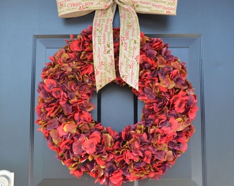 Red Hydrangea Holiday Wreath- Christmas Wreaths- Christmas Hydrangea Wreath- Christmas Decor- Christmas Gift for Her