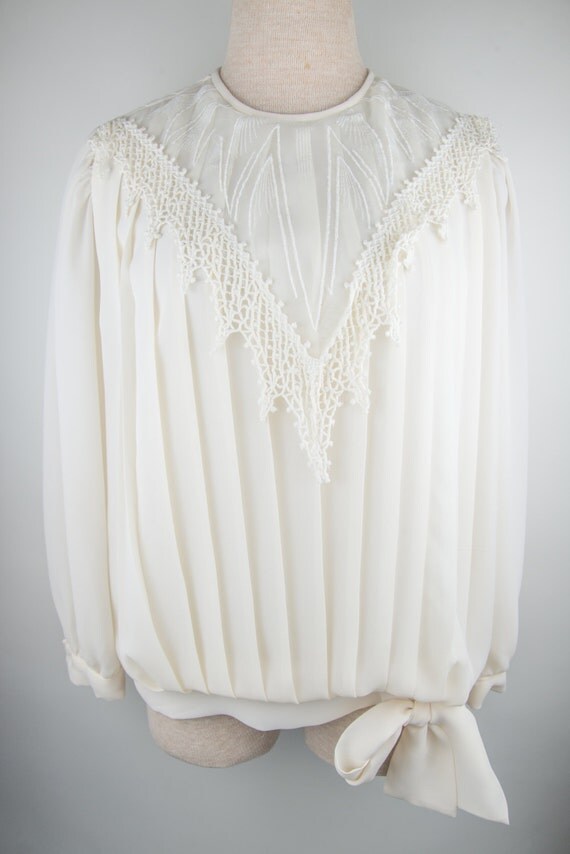 Pleated White Puff Blouse with Sheer and by ChekhovPhotoVintage