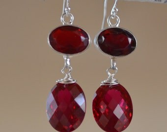 Red Topaz Earrings. AURORA RED Sterling Silver Earrings. Large Gemstone Earrings. Silversmith. Luxury Statement Fine Jewelry.
