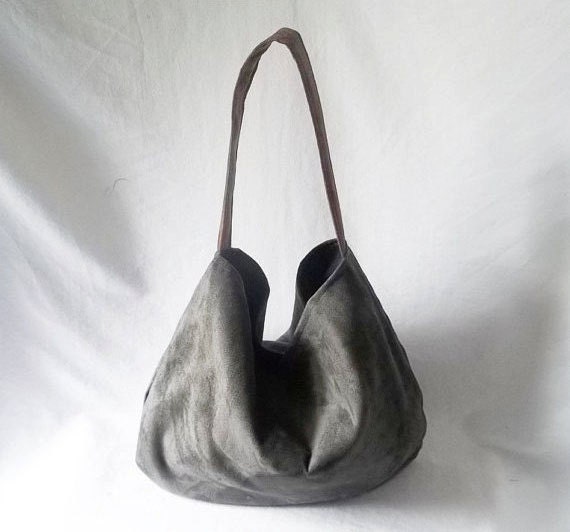 Hobo bag Charcoal Grey Ultra Suede Slouch handbag by ACAmour