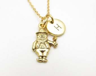 Leprechaun Necklace, Gold Leprechaun with Personalized Initial, Lucky Charms, St Patrick's Day, Irish Folklore, Monogram Necklace, Z114