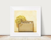 Tiny Music Square Fine Art Print--Music Musician Guitar Amp Fender Hydrangea Green Tweed Apartment Home Decor