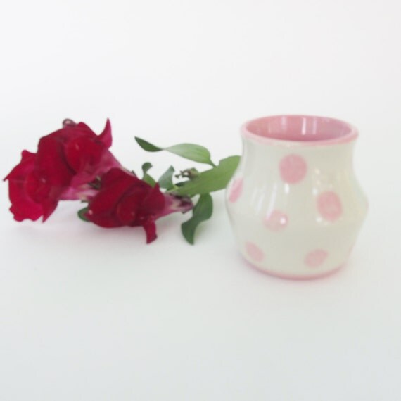 Pink Polka Dot Mommy Vase Ceramic Mini Vase Bud Vase