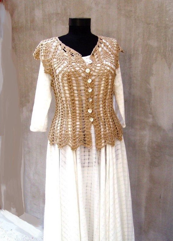 Items similar to Crochet lace blouse, Crochet ecru blouse, Rustic ...