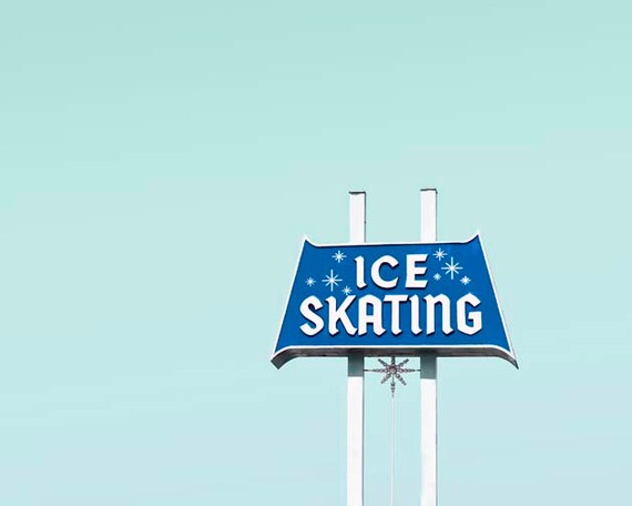 Items similar to Ice Skating Sign Photograph- White Blue- Winter Art ...