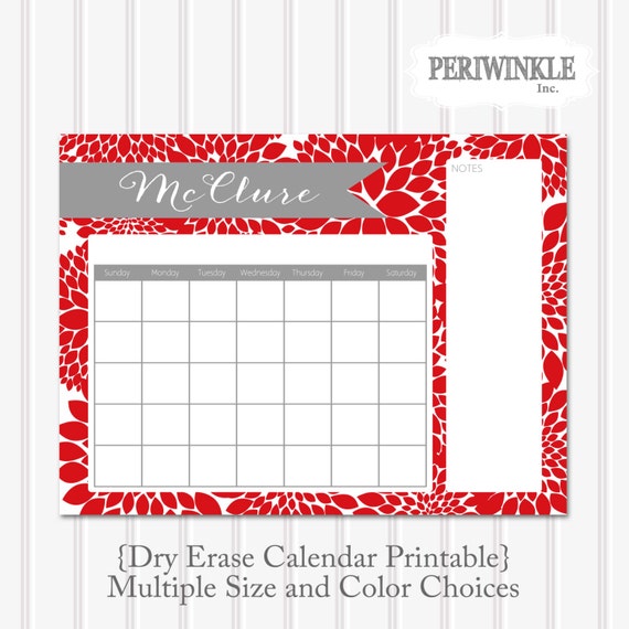 Items similar to Dry Erase Calendar Printable- Cutomizable Mulitple ...