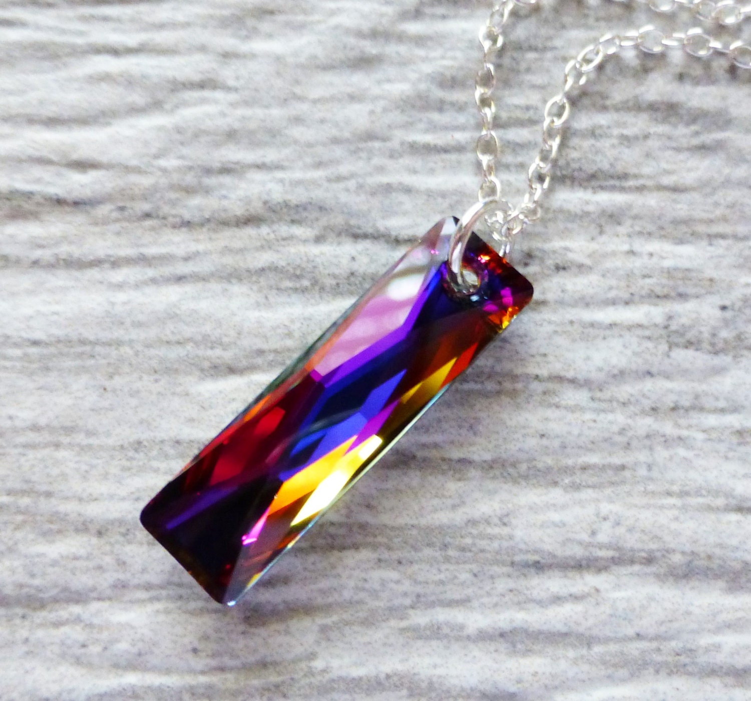 Prism Crystal Necklace Swarovski Rectangle Pendant Sterling