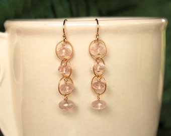 Rose Quartz Earrings, Simple Earrings, Natural Rose Quartz Dangle Earrings, Pink Gemstone, Drop, Waterfall Earrings, Pink Quartz, Minimalist