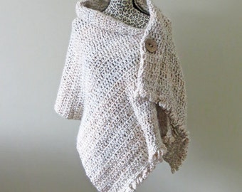 Crochet Shawl PATTERN / Button Wrap / Poncho / Easy Beginner / PDF Pattern / Made in Canada / "Dresden Wrap"