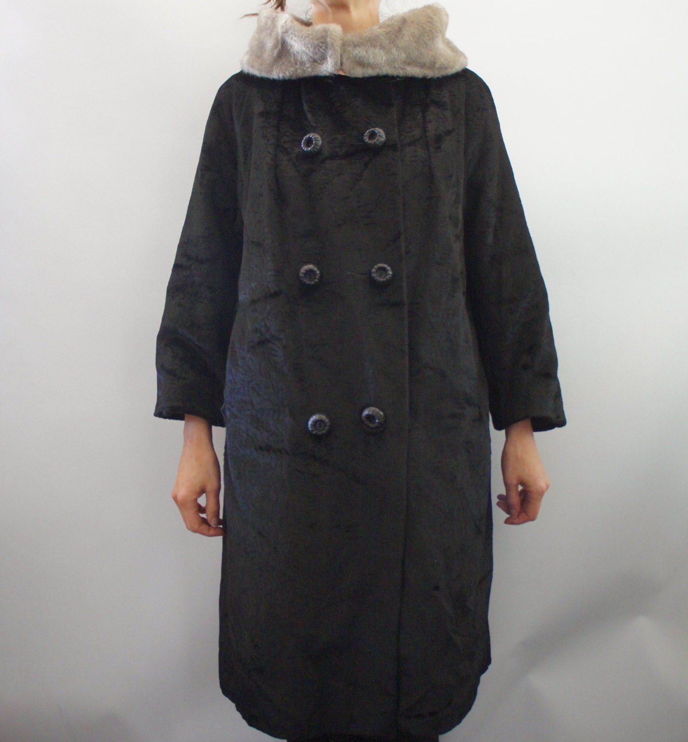 Vintage 50s 60s Faux Fur Coat Retro Mod Mid by SycamoreVintage