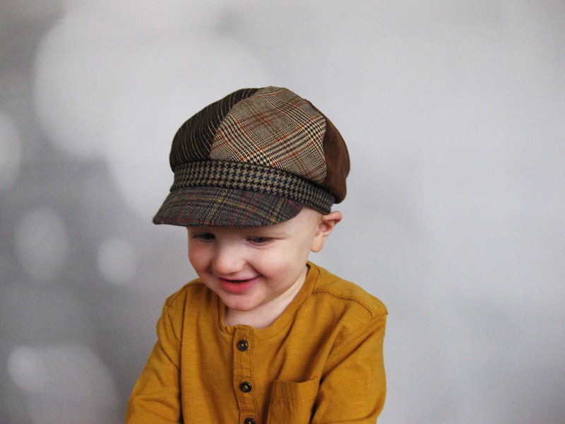 Toddler boys hat baby boy hat baby cap brown plaid hat boys