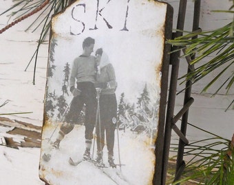Love on the Ski Slopes - Large Rusty Tin Sled - Vintage Ski - Ornament - Vintage Sled - Ski - Sled - Rustic - Sweetheart - Vintage Photo