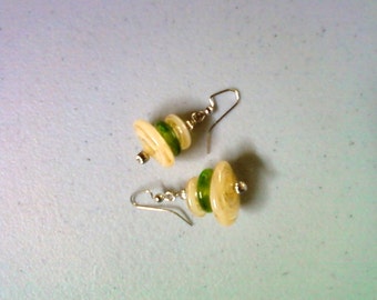 Green and Golden Swirl Glass Earrings (1343)