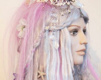 Mermaid Wig - Custom Made with Shell Crown + Pearl Beads + Plaits