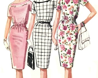 1960s Slim Bateau Neck Dress Pattern McCall's 6267 1962 Vintage Dress Pattern UNCUT, Factory-Folded Bust 36