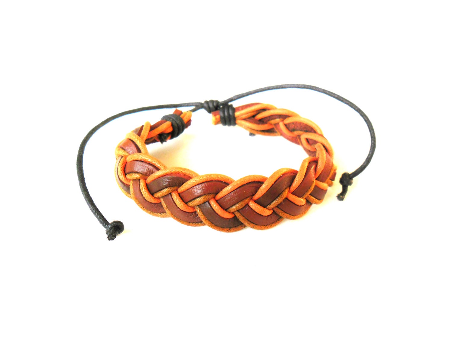 Braided Orange and Brown Mens Bracelet Adjustable by necksnakes