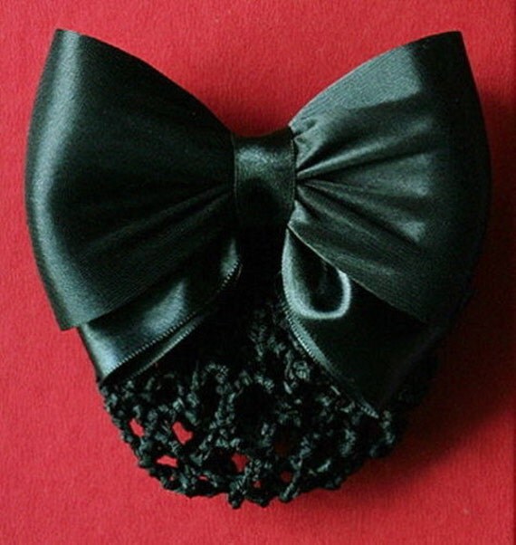 black classy satin oversize bow barrette clip Snood net by AnyAnne